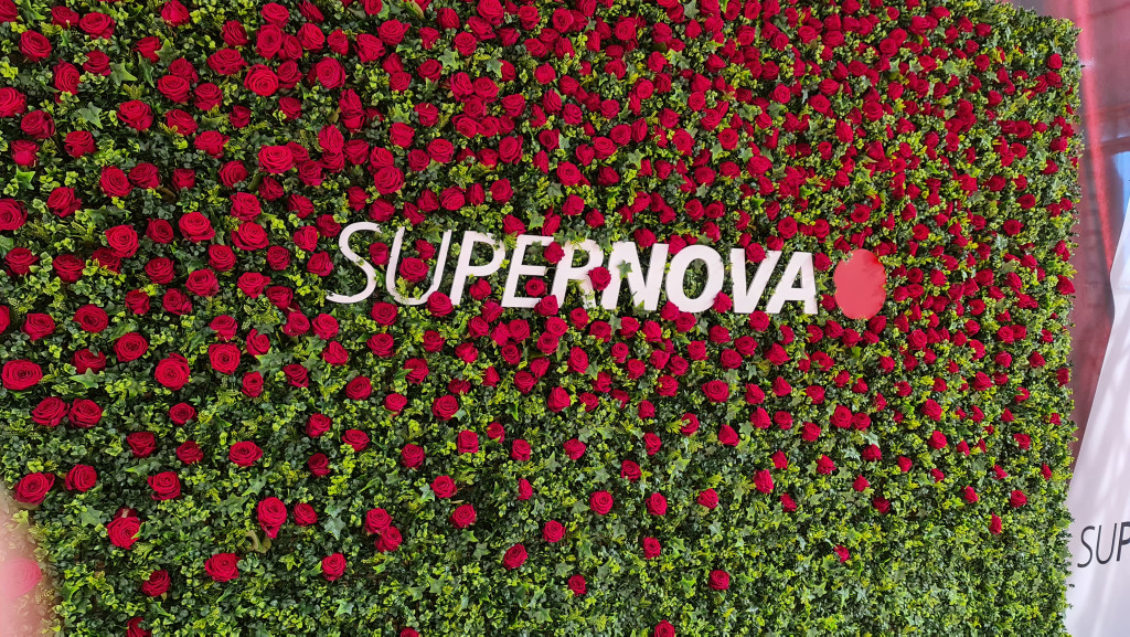 Supernova – napis na zeleni steni – fotografija izvedbe ELP